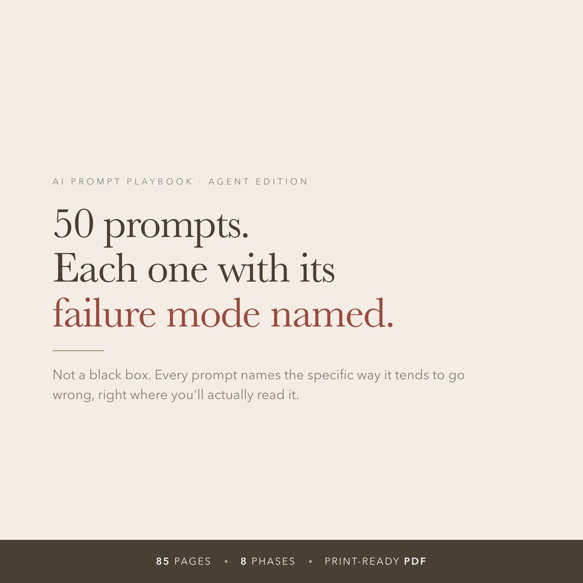 Cover card: 50 prompts, each one with its failure mode named
